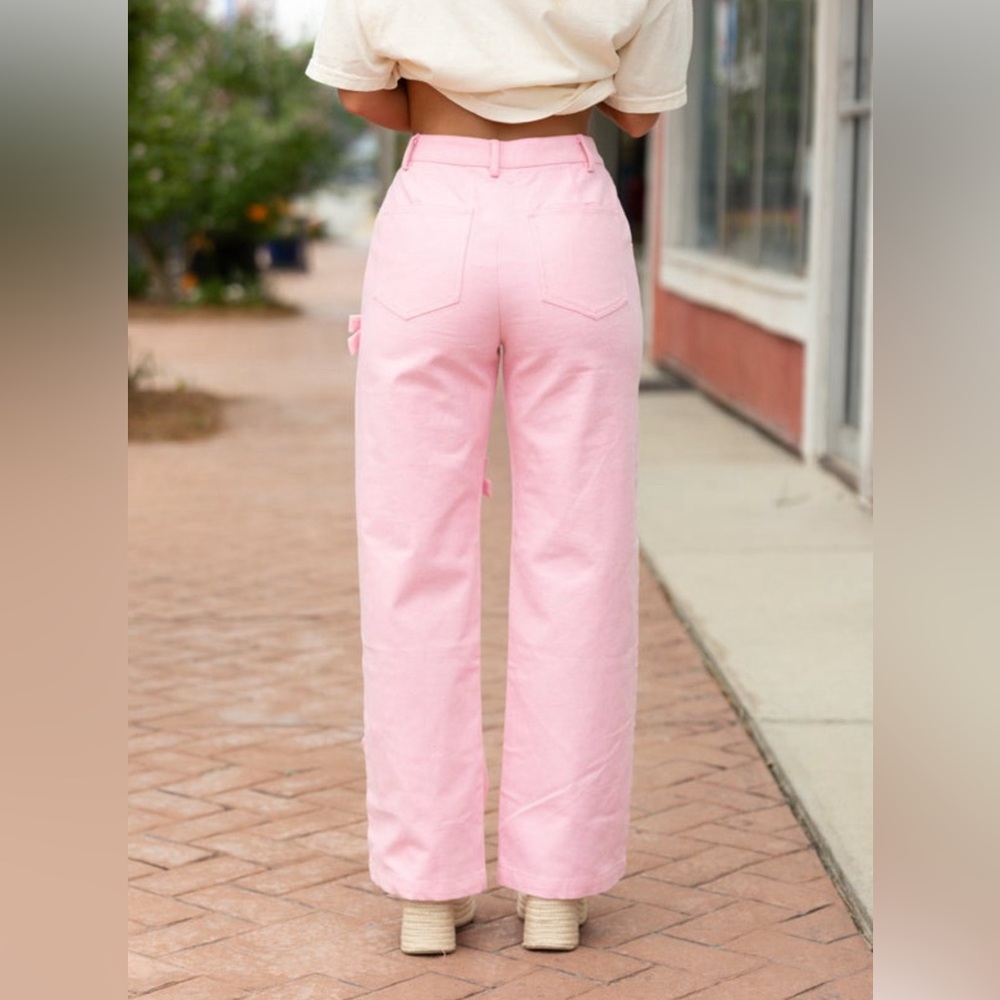 Lina - Pink wide Leg Bow Jeans size Medium - Picture 2 of 15